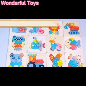 Wonderful Toys Kids 3D Wooden Animal Vehicle Puzzle Jigsaw Puzzles for Kids Cartoon Wooden Toy Earlier Educational
