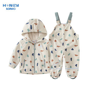 HONEYKING Childrens Clothing Sets Raincoat Suit Baby Waterproof Overalls Pants Girls Jumpsuit For Kids Jacket And Trousers Set