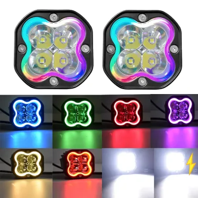 3 Inch Square LED Work Light Bar Spotlights RGB Colorful Headlights for Jeep Car Truck 4x4 Off Road ATV Motorcycle Fog Lights ﻿