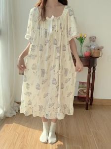 New 300 Pounds Plus Size Ice Silk Short Sleeve Nightgown for Women Summer Over The Knee High-end Sleepwear Ladies Girls Cute Sweet Cartoon Thin Loose Sleeping Dress