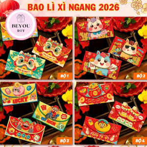 Combo 2 Bộ ( 6 Cái) Bao Lì Xì Ngang Tết 2026 – Họa Tiết Dễ Thương Màu Sắc May Mắn BEYOU DIY