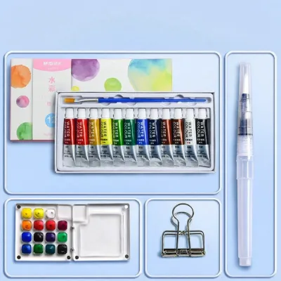 Portable Mini Watercolor Paint Set Acrylic Box Travel Drawing Painting Palette Small Easel Kit 12 Colors 18 Colors 24 Colors Transparent Solid Subpackage Empty Box Small Grids