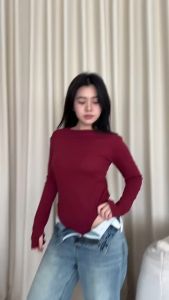 SomethingSweet - HARA Bodysuit Wanita l Atasan Wanita Rib Knit l Kaos Polos Lengan Panjang