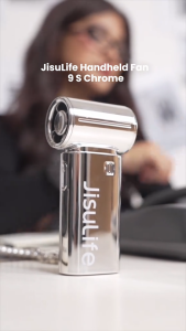 JISULIFE Handheld Fan Life9S Chrome Gift-boxed Limited Edition Silver Electroplated Finish Stylish Pearl Lanyard 5-Speed Jet Fan Strong Wind for Travel Outdoor