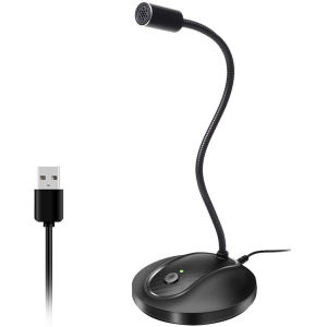 USB Microphone 360 Degree Adjustable Gooseneck Design Mute Button & LED Indicator Noise-Canceling Technology Plug & Play