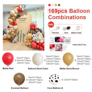 169pcs Farm Theme Arch Kit Caramel Sand Brown Cow Balloons Kids Birthday Baby Shower Christening Party Decorations Supplies