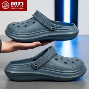 Warrior Mens Summer Slip-On Sandals Thick Bottom Soft Bottom Breathable Toe Cover Beach Shoes Quick Dry Anti-Slip Hole Hole Shoes