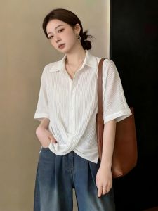 Elegant and Slimming Knot Design Polo Shirt Short Sleeve