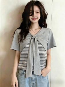 Áo Thun Cổ V Ngắn Tay Đối Chiếu Dành Cho Phụ Nữ Béo