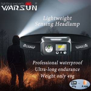 Warsun USB ไฟฉายคาดศีรษะ LED SG01แบบพกพาชาร์จไฟได้ไฟหน้าสว่างมากสว่างมากกลางแจ้งไฟฉายคาดผมกันน้ำ8โหมด