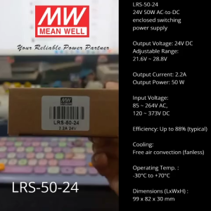 Mean Well LRS-50-24 (24V 50W 2.2A) / LRS-50-12 (12V DC 50W 4.2A) Meanwell  Power Supply ~ Original ~ 1 Year Warranty