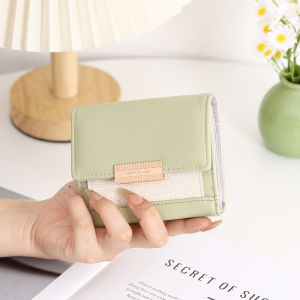 Korean Japanese Multi Functional Color Block Short Wallet for Women 2025 New Fresh Style Student Coin Purse with Buckle