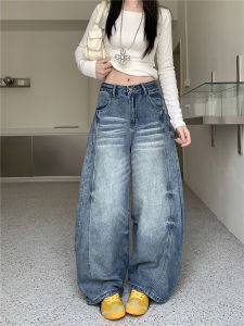 กางเกงยีนส์ทรงหลวมเอวสูงสไตล์ย้อนยุคสำหรับผู้หญิง กางเกงขายาวทรงตรง ทรงหลวม ทรงสลิม ทรงลำลอง ทรงยาวคลุมเข่า