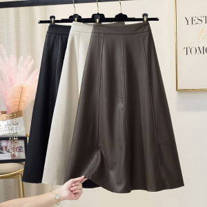 กระโปรงทรงเอผ้า PU สีดำ ทรงเอ เอวสูง ความยาวปานกลาง สำหรับผู้หญิงในฤดูใบไม้ร่วงและฤดูหนาว สไตล์ฮิปฮอป