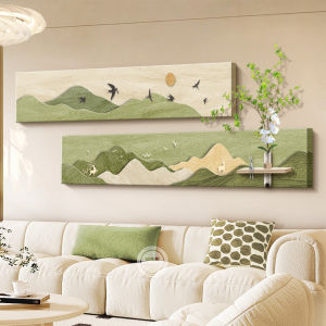 RUIBAHAO | Mountains Texture Cream Colored Wood Style Living Room Decorative Painting Long Strip