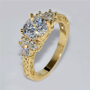 Huitan Luxury Women Elegant Ring Gold Color/Silver Color Inlaid Shining CZ Fashion Wedding Engagement Promise Jewelry for Gift