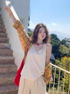 White Cotton Lin Loose Strap Vest Women Inner Wear 2025 Summer New plus Size Cover Belly Base Layer Outerwear Top