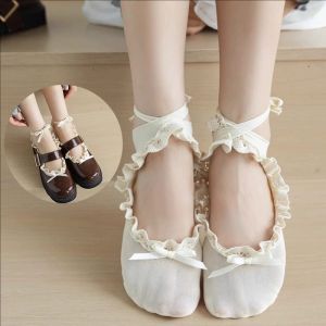 2Pairs Short Lace Socks Ballet Lace Tie Women Boat Sock Anti slip Bow Short Sock Girls Japanese Mary Jane Ballet Shoes Socks