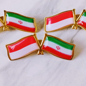 Pin & Bros Lencana Kuningan Cor Emas Bendera Indonesia dan Iran