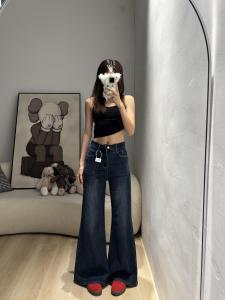 Retro Deep Blue High Waist Flared Jeans Elastic Loose Wide Leg Pants Non-Matching Leggings Autumn New Style Womens Denim