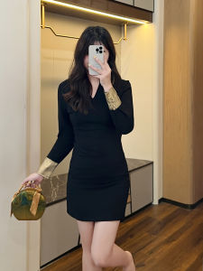 Early Autumn Long Sleeve Frock Dress plus Size Women Vintage Style Belly Covering Slimming Chinese New Style A-Line Skirt