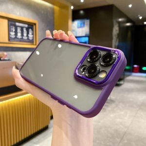 KISSCASE With Lens Film Protector Clear Phone Case For iphone 15 14 13 12 11 Pro Max Plus Colorful Matte Frame Hard PC All-inclusive Shockproof Back Cover For iphone 15 14 13 12 11