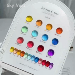 SANSU 12 สี ชุดยาทาเล็บเจล  (S001) เจลสีลูกกวาด เจลโปร่งแสง สีโดพามีน รวมถึงแผนภูมิสีสำเร็จรูป