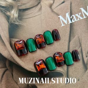 Muzi Wearable Nail Art Handmade Amber Square Diamond Autumn Winter New Style Ins Wind Nail Tips Chinese Mainland Normal Size