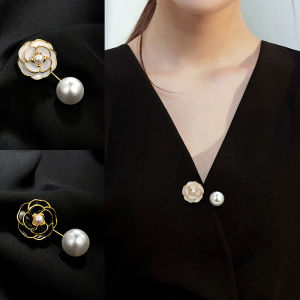 Elegant Tea Flower Pearl Shirt Button Womens Fashion Accessory Precise Pearl Brooch Pin Fixed Clothing Stylish Decorations