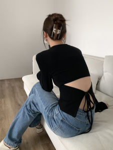 Red Celebrity Long Sleeve Base Shirt Womens Short Style Hot Girl Black T-shirt Design Sensation Autumn New Arrival Slim Fit