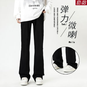 Black Straight Leg Jeans Mens American Vibe High Street Micro Flared Slim Fit Casual Long Trousers Trendy mid Waist Cotton Denim