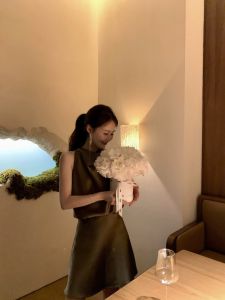 VKSOD | Váy ngắn chữ A mùa hè thanh lịch phong cách Pháp bằng vải satin không tay váy dài cạp cao cho nữ