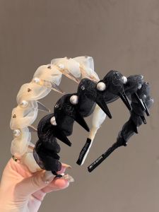 Elegant Pearl Mesh Hairband High Hairline New 2025 Face Wash Commute Hair Ties Fashionable Korean Style Hair Accessories