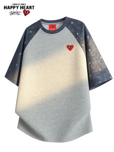 CHARLES JANGS HAPPY HEART | Charles Heart Dyeing Glitter All-over-print Casual Raglan Short Sleeve T-shirt