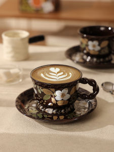 Designer Coffee Cup Ceramic Good-looking Latte Art Latte Cup and Saucer Retro French Cup Female Birthday Present Gift Box