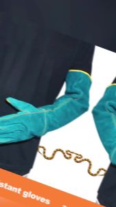 Long Thick Green Leather Anti-Bite Gloves Anti-Scratch Safety Handling Protection Gloves for Dogs Cats Reptiles