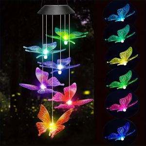 1PC Led Color Changing Butterfly Dragonfly Hummingbird Particle Ball Redbird Solar Wind Chimes Outdoor Waterproof Birthday Gifts