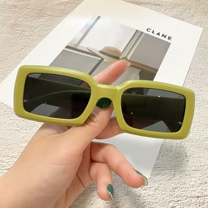 Kacamata Hitam Pria/Wanita UV400 Bentuk Persegi Panjang Gaya Retro Kacamata Fashion Terbaru