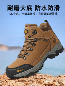 Cedar Professional Outdoor Hiking Mountaineering Shoes Mens Waterproof Non-slip Wear-resistant Breathable Genuine Leather Womens High-top All-terrain Climbing