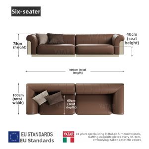 VATAR | Luxury Genuine Leather Sofa 5 Seats Set