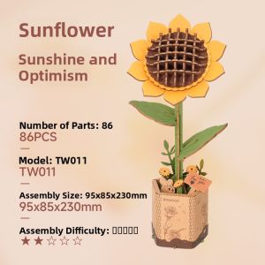 ROKR DIY Handmade Wooden Puzzle 3D Assembly Toy Flower Sunflower Rose for Girls Educational Brain Teaser Wooden Blocks Kit
