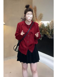 Áo Len Cardigan Dệt Kim Màu Đỏ Có Nơ Thắt Nút Cho Nữ Mùa Đông Thường Ngày Cổ Tròn Dài Vừa Phải Chất Liệu Khác Phong Cách Lười Biếng Giản Dị