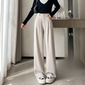 JIANGLU | กางเกงขายาวทรงตรงทรงหลวมสำหรับผู้หญิง สีเทาเข้ม กางเกงขายาวทรงหลวมสำหรับใส่ไปทำงานในฤดูใบไม้ผลิและฤดูใบไม้ร่วง