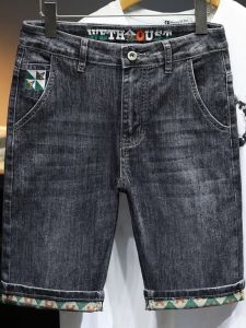 Slim Fit Short Jeans Mens Fashion Brand Elastic Printed Five Parts mid Waist Summer Thin Style Urban Cool Feeling Jeans