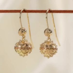 Elegant and Minimalist Style Polished Carved Ball Copper Womens Drop Earrings Suitable for Party and Date Matching