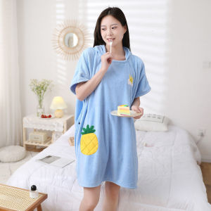 Adult Thickened Soft Bathrobe Towel with Hat Wrapable Robe for Women Absorbent Non-shedding Autumn Winter Bath Gown