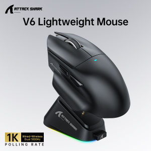 ATTACK SHARK | ATTACK SHARK V6 Wireless Gaming Superlight Mouse with RGB Magnetic Charging DockPAW3311 SensorMacro Gaming Mouse