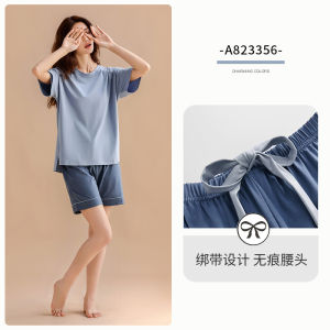 Home Comfort Pure Cotton Summer Lightweight Short Sleeve Sleepwear Set for Women round Neck Pullover Short Pants Casual Home Style
