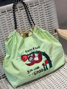 New May Embroidered Large Capacity Nylon Shopping Bag Handheld Shoulder Crossbody Bag Eco-friendly Storage Organizer