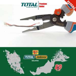 TOTAL 6-in-1 Multi-function long nose pliers 8" for Cutting Clamping Crimping Reaming Stripping 6合1多功能尖嘴钳 - THTMF286